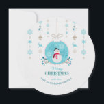 Cute blue Snowman Merry Christmas card<br><div class="desc">Spread holiday cheer with our Merry Christmas Flat Card, starring a jolly snowman in soft pastel colours. This delightful card captures the joy of the season with its whimsical design. Personalise it with your names for an extra touch of warmth and create a cherished keepsake. Share the happiness of the...</div>