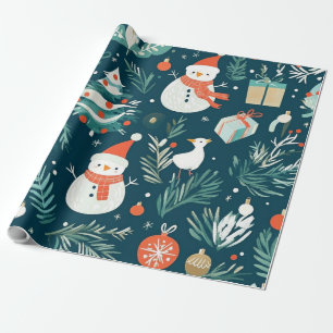 Cute blue snowman winter gift wrapping paper