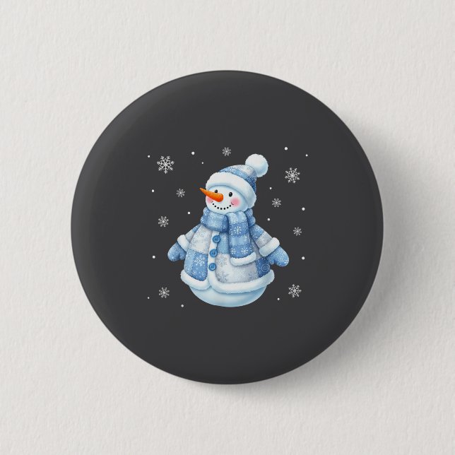 Cute Blue Snowman With Snowflakes Winter Christmas 6 Cm Round Badge (Front)