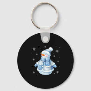 Cute Blue Snowman With Snowflakes Winter Christmas Key Ring