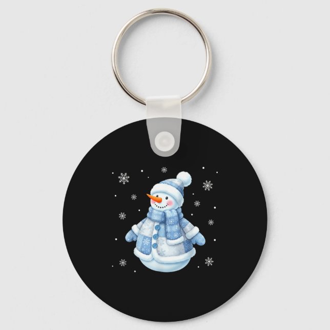 Cute Blue Snowman With Snowflakes Winter Christmas Key Ring (Front)