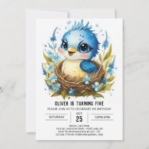 Cute Blue Songbird Bird Birthday Invitation