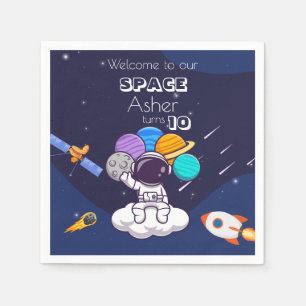Cute Blue Space Astronaut Personalise Birthday Boy Napkin
