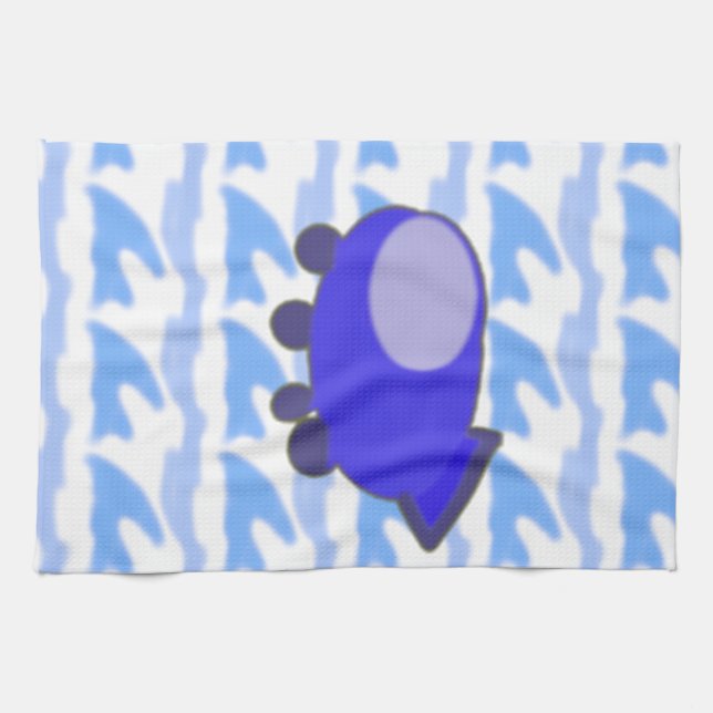 Cute Blue Spaceship Waveworld Kitchen Towels (Horizontal)