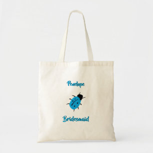 Cute Blue Spotted Ladybug and Bridesmaid Name Tote Bag