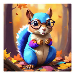 Cute Blue Squirrel Wearing Glasses-46506 Photo Print