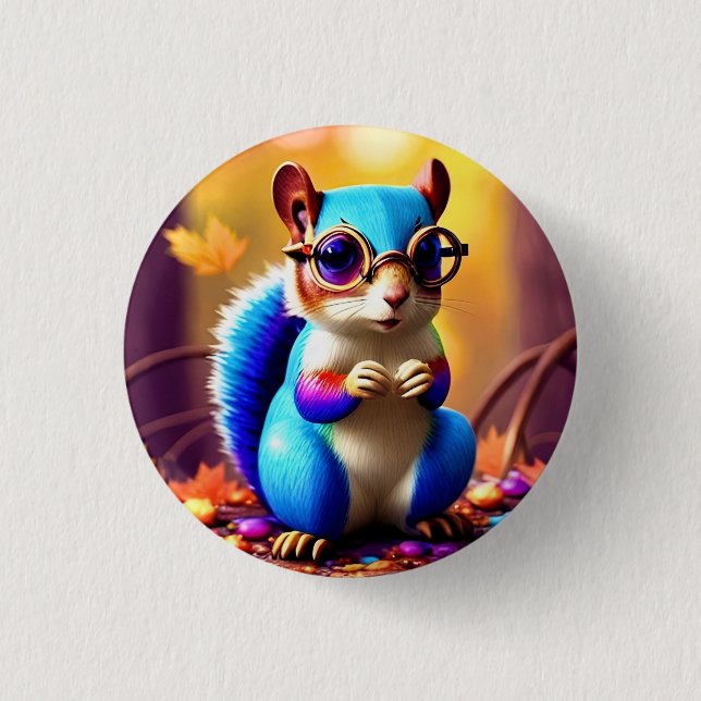 Cute Blue Squirrel with Glasses  3 Cm Round Badge (Front)