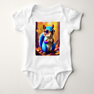 Cute Blue Squirrel with Glasses-56786 Baby Bodysuit
