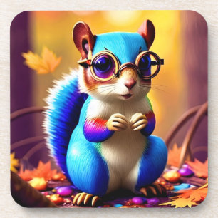 Cute Blue Squirrel with Glasses  Coaster