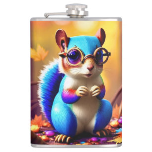 Cute Blue Squirrel with Glasses Hip Flask