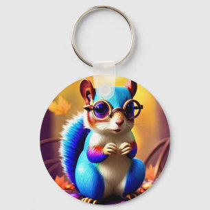 Cute Blue Squirrel with Glasses  Key Ring