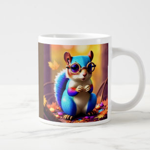 Cute Blue Squirrel with Glasses Large Coffee Mug