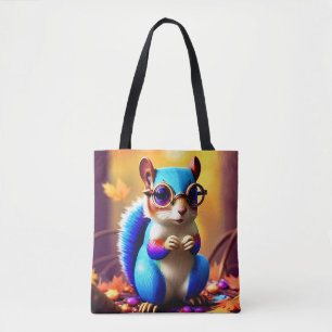 Cute Blue Squirrel with Glasses Tote Bag