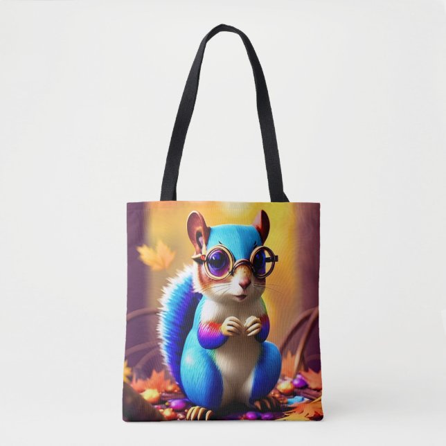 Cute Blue Squirrel with Glasses  Tote Bag (Front)