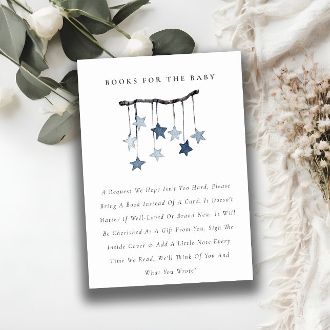 Cute Blue Star Mobile Books for Baby Shower Enclosure Card (Creator Uploaded)