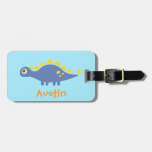 Cute Blue Stegosaurus Dinosaur Kids Personalised Luggage Tag