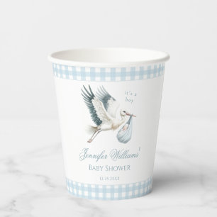 Cute Blue Stork Delivery Baby Boy Shower Paper Cups