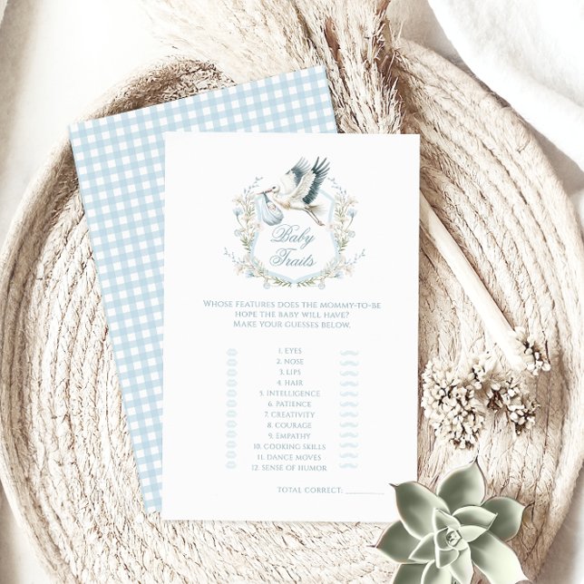 Cute Blue Stork Delivery Baby Shower Traits Game (Creator Uploaded)