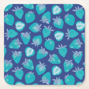 Cute Blue Strawberry Fruit pattern Square Paper Coaster