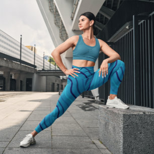 Cute Blue Stripe Gym Yoga  Women Tight Leggings