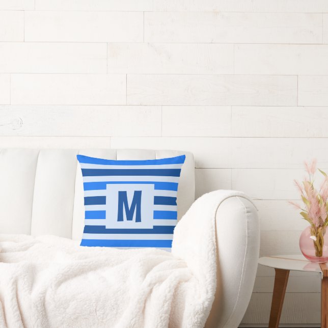 Cute Blue Striped Design Single Initial Cushion (Couch)