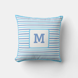 Cute Blue Stripes Custom Single Initial White Thro Cushion