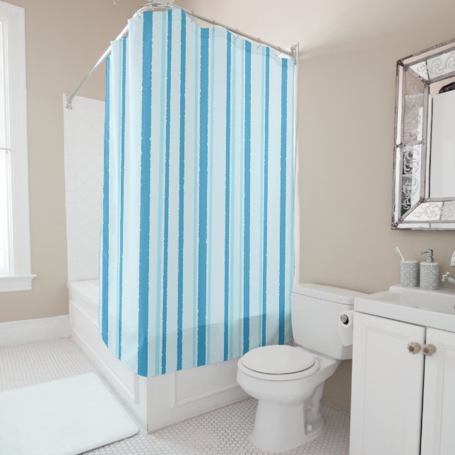 Cute Blue Stripes Shower Curtain (In Situ)