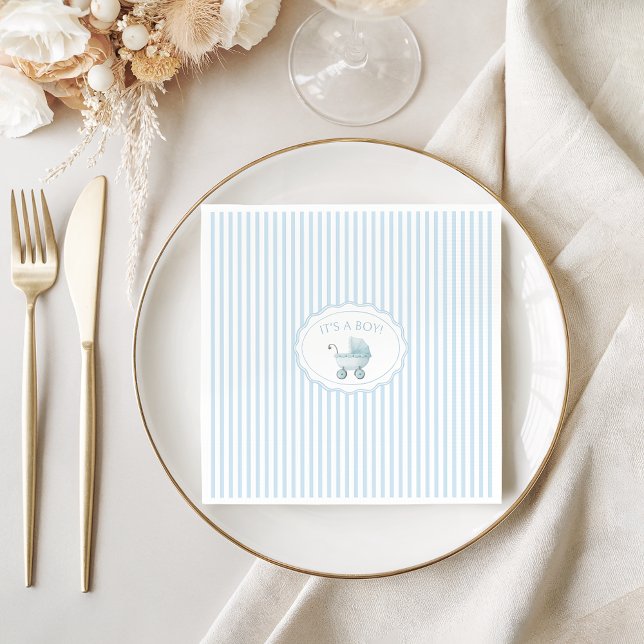 Cute Blue Stroller Doodle Baby Boy Shower Napkin (Creator Uploaded)