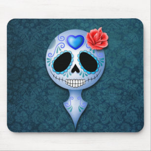 Cute Blue Sugar Skull Mouse Pad
