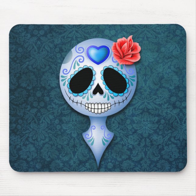 Cute Blue Sugar Skull Mouse Pad (Front)