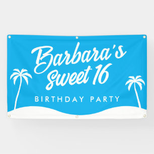 Cute Blue Summer Beach Party Sweet 16 Banner
