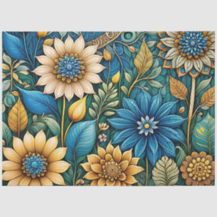Cute Blue Sunflower Garden Abstract Art Decoupage Tissue Paper