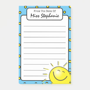 Cute Blue Sunshine Smile Face From Teacher Post-it Notes