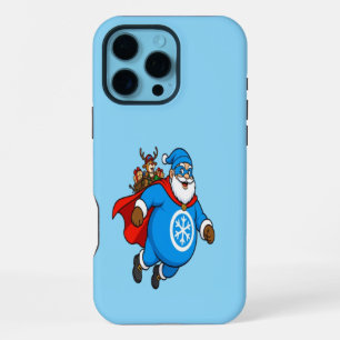 Cute Blue Superhero Santa Claus Christmas Sticker iPhone 16 Pro Max Case