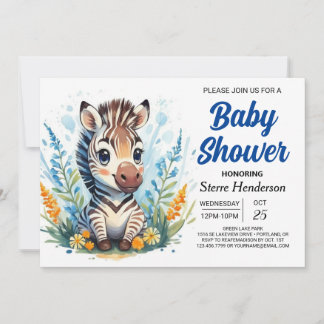 Cute Blue Surprise Zebra Boy Baby Shower Invitation