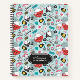 Cute Blue Sushi Pattern Artist Sketchbook Notebook