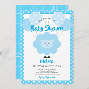 Cute Blue Sweet Lamb, Simple Modern Baby Shower Invitation