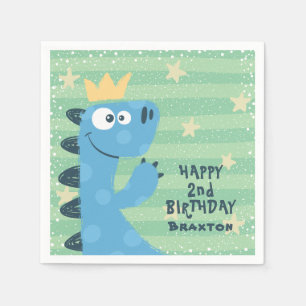 Cute Blue T-Rex Children's Birthday Party Napkin