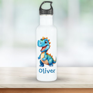 Cute Blue T-rex Dinosaur Personalised 710 Ml Water Bottle