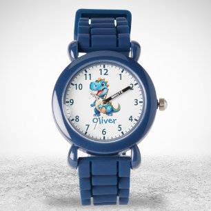 Cute Blue T-rex Dinosaur Personalised Watch