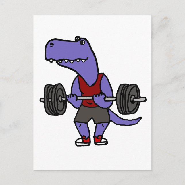 Cute Blue T-rex Dinosaur Weightlifter Postcard (Front)