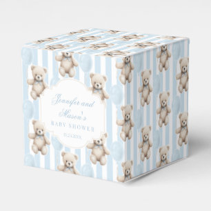 Cute blue teddy bear baby boy shower favour box