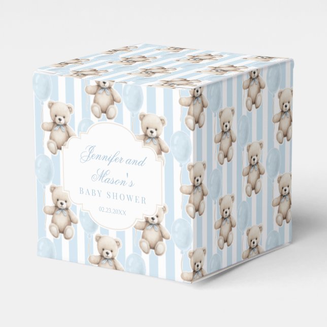 Cute blue teddy bear baby boy shower favour box (Front Side)