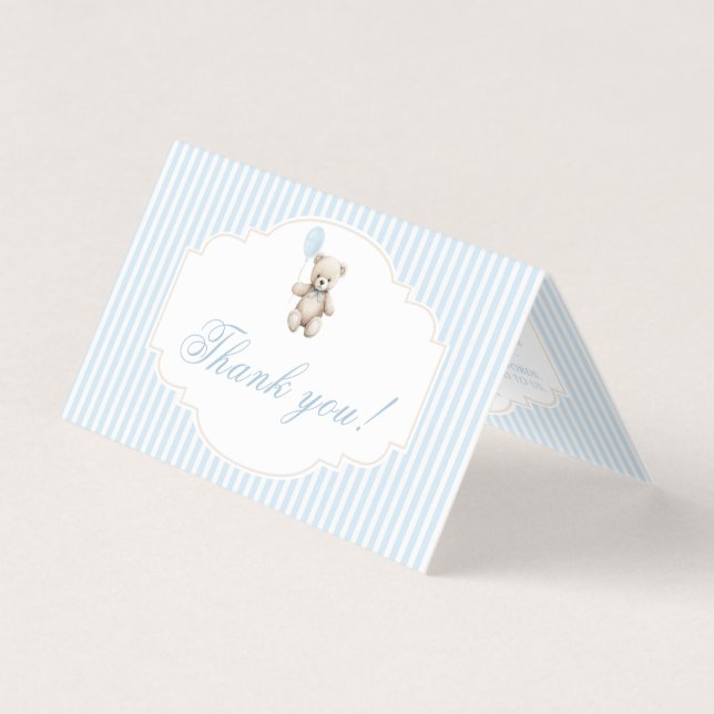 Cute blue teddy bear baby shower thank you cards (Front)
