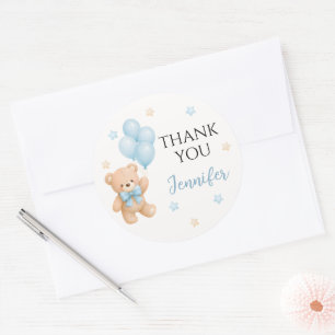 Cute Blue Teddy Bear Balloon Baby Shower Thank You Classic Round Sticker