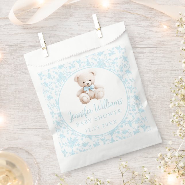 Cute blue teddy bear boho baby boy shower favour bag (Clipped)
