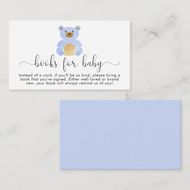 Cute Blue Teddy Bear Books For Baby Boy Shower Enclosure Card (Front/Back)