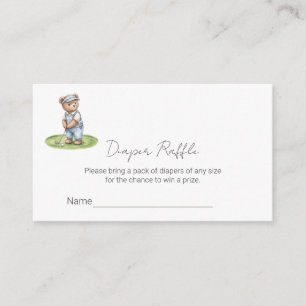 Cute Blue Teddy Bear Golfing Diaper Raffle Ticket Enclosure Card