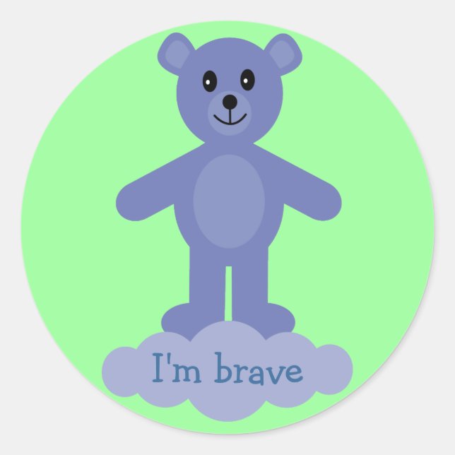 Cute Blue Teddy Bear I'm Brave Reward Stickers (Front)