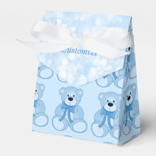 Cute Blue Teddy Bear Pattern Favour Box (Front Side)